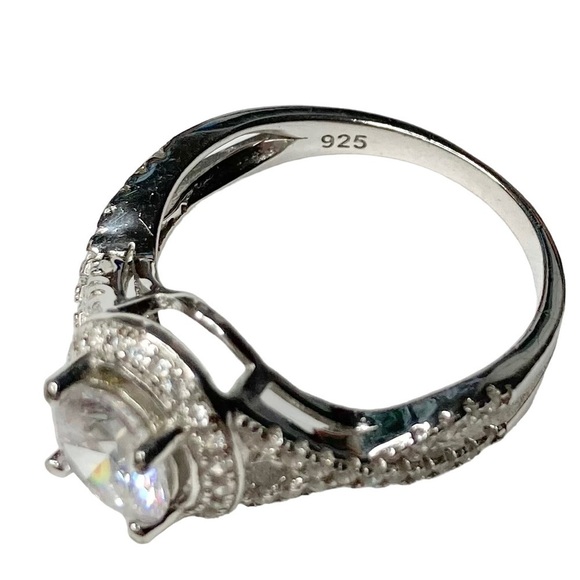 Sterling 925 Silver Round CZ & .10 Ct Diamond Accent Engagement Promise Ring 8 - Picture 8 of 13